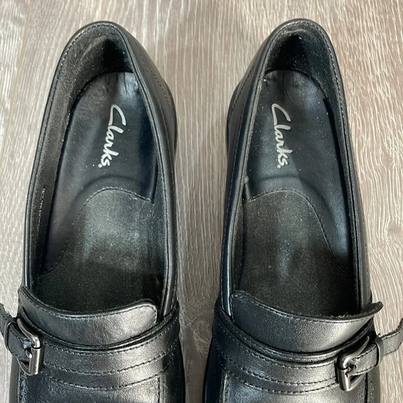 Clarks Black Leather Slip On Loafers Buckle Strap 8.5M - Picture 7 of 16